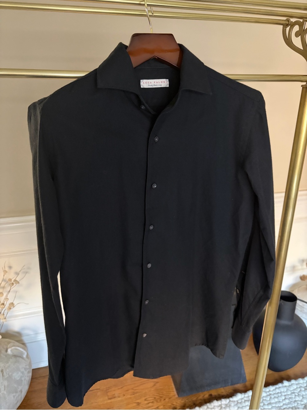 NWOT Luca Faloni Classic Brushed Cotton Shirt in Black Size M 15.75